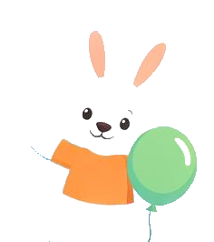 Cheerful cartoon bunny with a green balloon